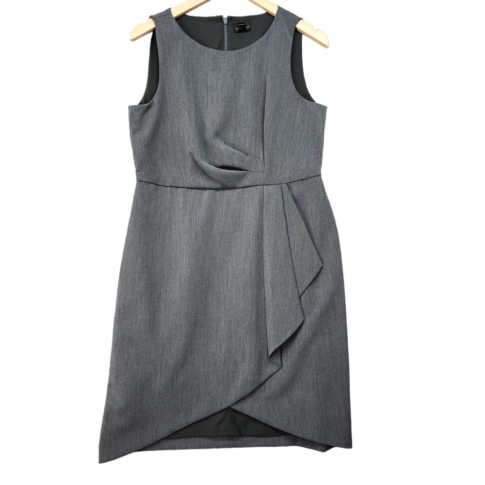 NWT Worthington Dress 10P Petite Gray Sleeveless Knee-Length Faux Wrap Career Ch - Picture 12 of 16
